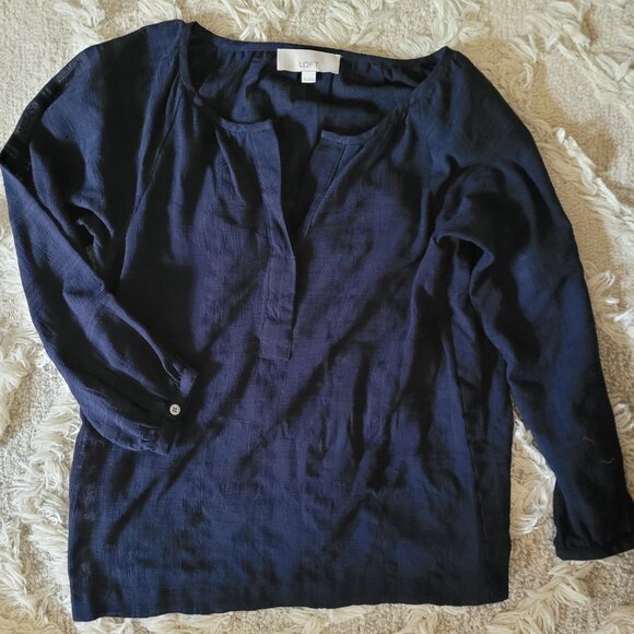 LOFT navy long sleeved blouse xs euc - Picture 1 of 4